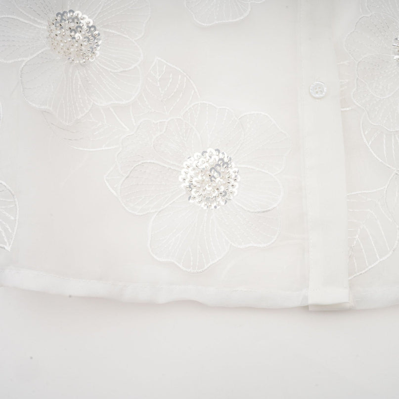 Sandra White Crystal Embellished Sheer Shirt