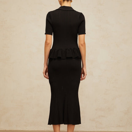Santa Black Crystal Embellished Peplum Hem Midi Dress