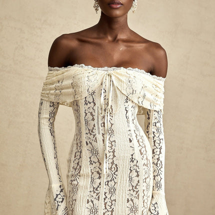 Santa Flared Cuffs Mini Dress in Neutrals