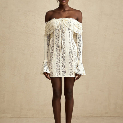 Santa Flared Cuffs Mini Dress in Neutrals