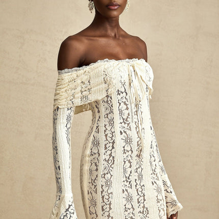 Santa Flared Cuffs Mini Dress in Neutrals