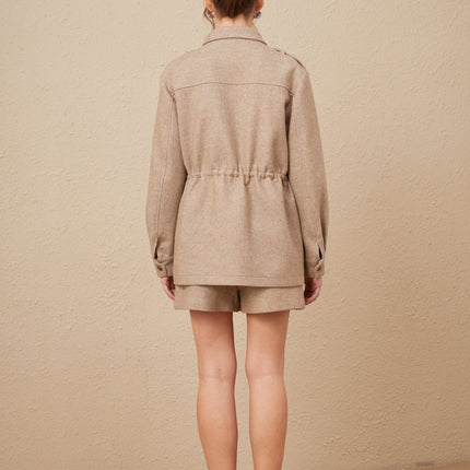 Santa Khaki Jacket and Culottes Set in Twill Weave Blend of Terylene Acrylic and Wool