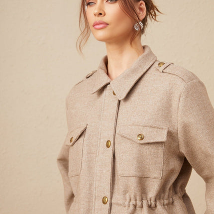 Santa Khaki Twill Weave Jacket and Culottes Set
