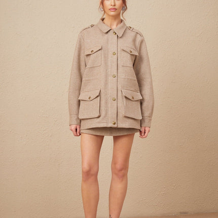 Santa Khaki Twill Weave Jacket and Culottes Set