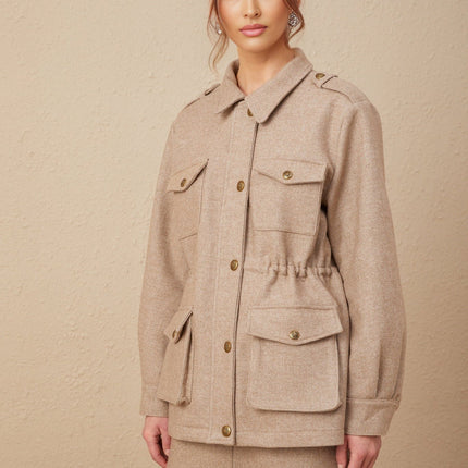 Santa Khaki Twill Weave Jacket and Culottes Set