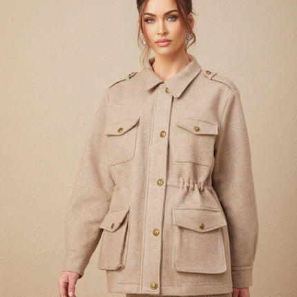 Santa Khaki Twill Weave Jacket and Culottes Set