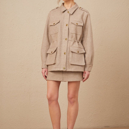 Santa Khaki Twill Weave Jacket and Culottes Set