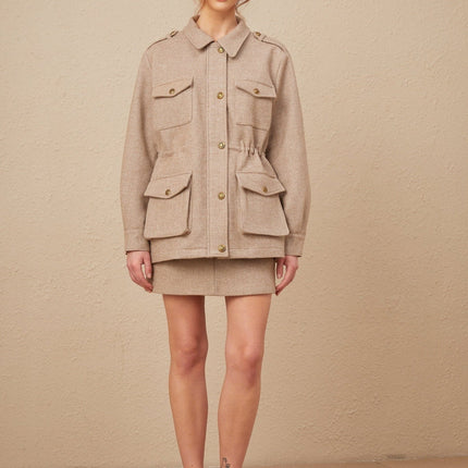 Santa Khaki Twill Weave Jacket and Culottes Set