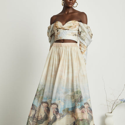 Sara Multicolor Linen Skirt Top Set