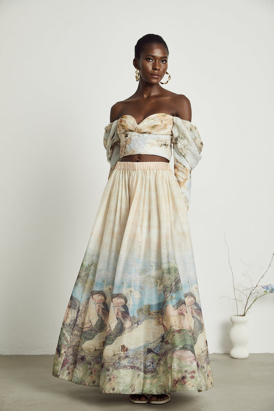 Sara Multicolor Linen Skirt Top Set
