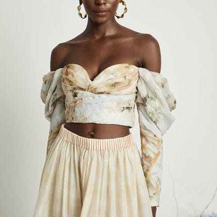 Sara Multicolor Linen Skirt Top Set