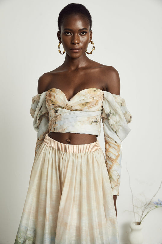 Sara Multicolor Linen Skirt Top Set