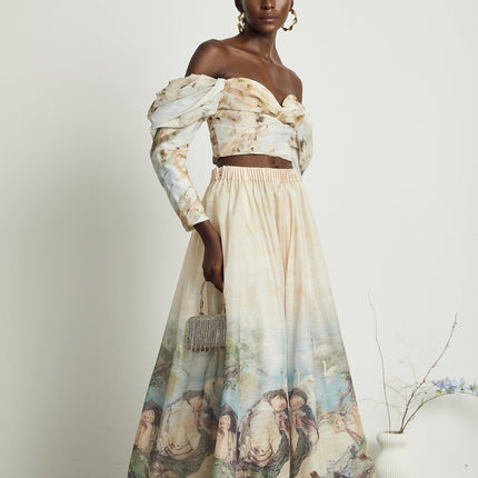 Sara Multicolor Linen Skirt Top Set