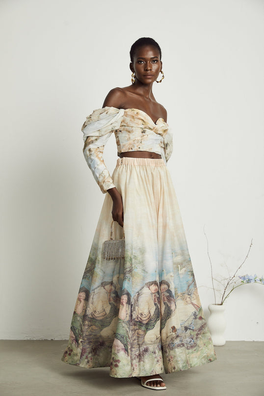 Sara Multicolor Linen Skirt Top Set