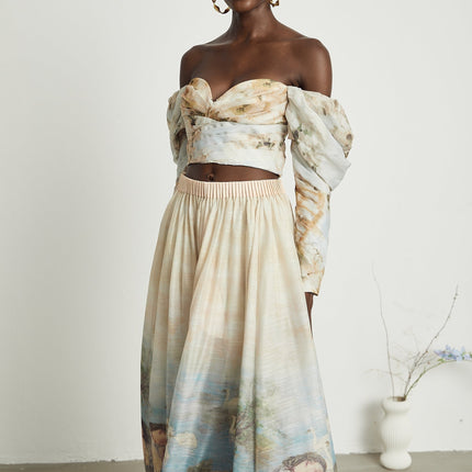 Sara Multicolor Linen Skirt Top Set