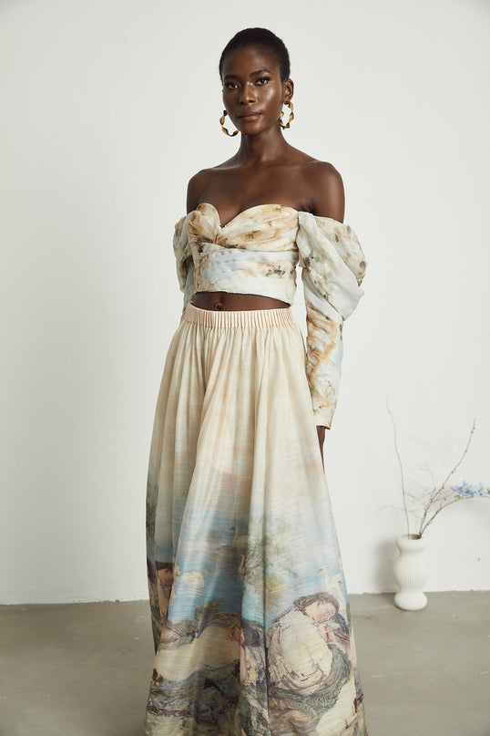 Sara Multicolor Linen Skirt Top Set
