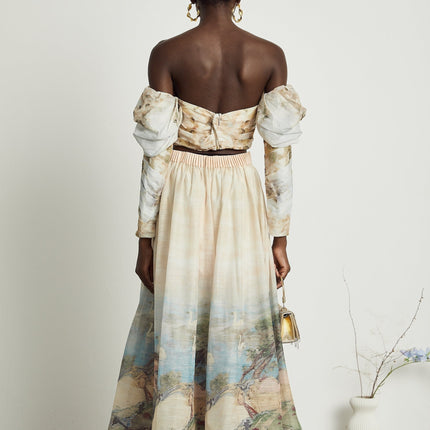 Sara Multicolor Linen Skirt Top Set
