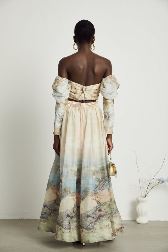 Sara Multicolor Linen Skirt Top Set