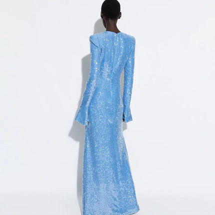 Sara in New Blue Dream Dress polyester A-line silhouette O-neckline butterfly sleeves zipper closure LAPOINTE solid-patterned masterpiece