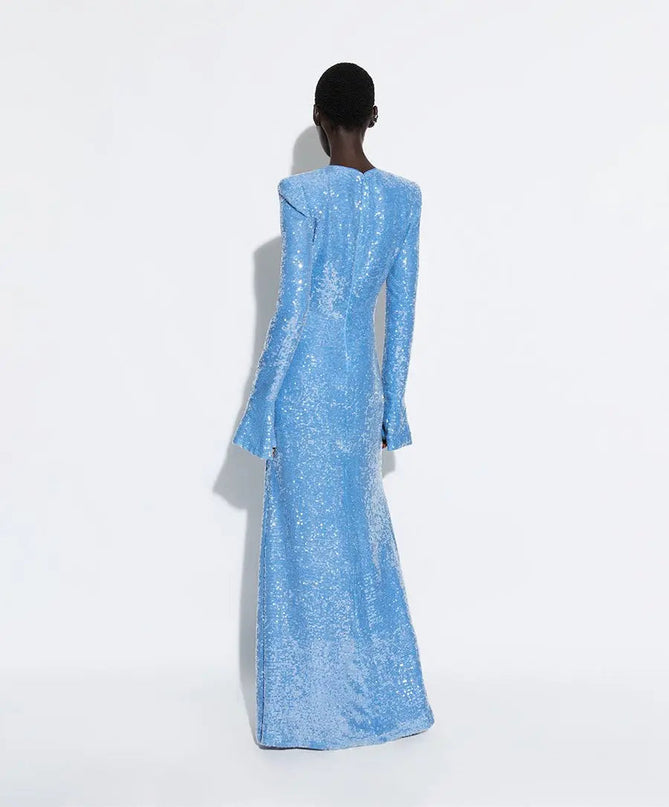 Sara in New Blue Dream Dress polyester A-line silhouette O-neckline butterfly sleeves zipper closure LAPOINTE solid-patterned masterpiece
