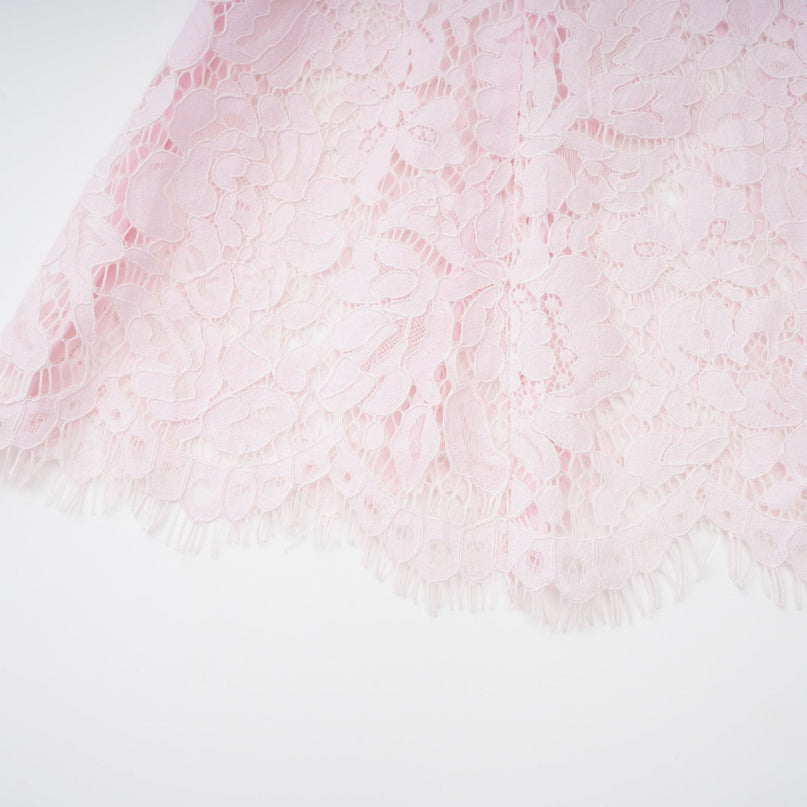 Sara Pink Floral Lace Crystal Bowknot Midi Dress