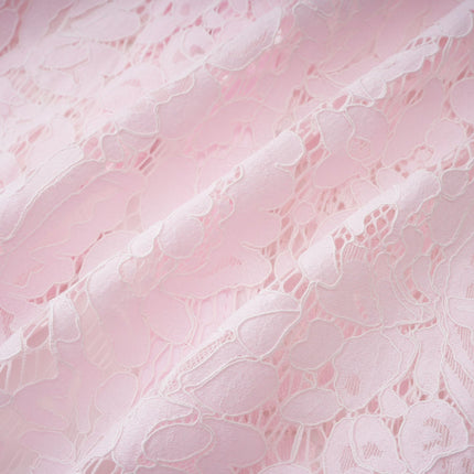 Sara Pink Lace Midi Dress with Crystal Bowknots and Scalloped Trim
