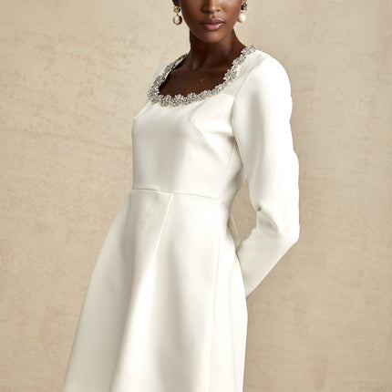 Sara White A-Line Mini Dress with Crystal Embellishments