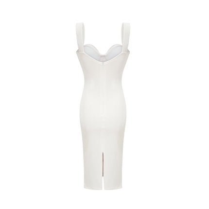 Sara White Mesh Slit Midi Dress Polyester Spandex Elegant Chic Women's Fashion