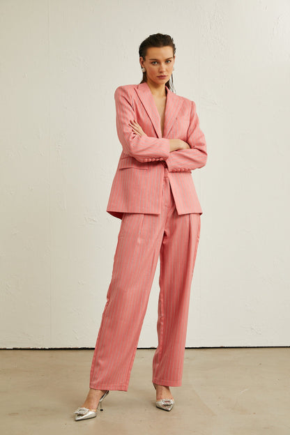 Sarah pink striped embellished jacket  trousers matching set