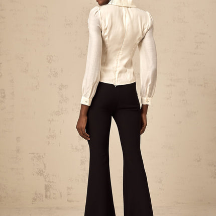 Sarah White Lace Trimmed Bowknot Bow Crystal Top