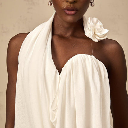 Sarah White Floral-appliqué Halter-neck Top