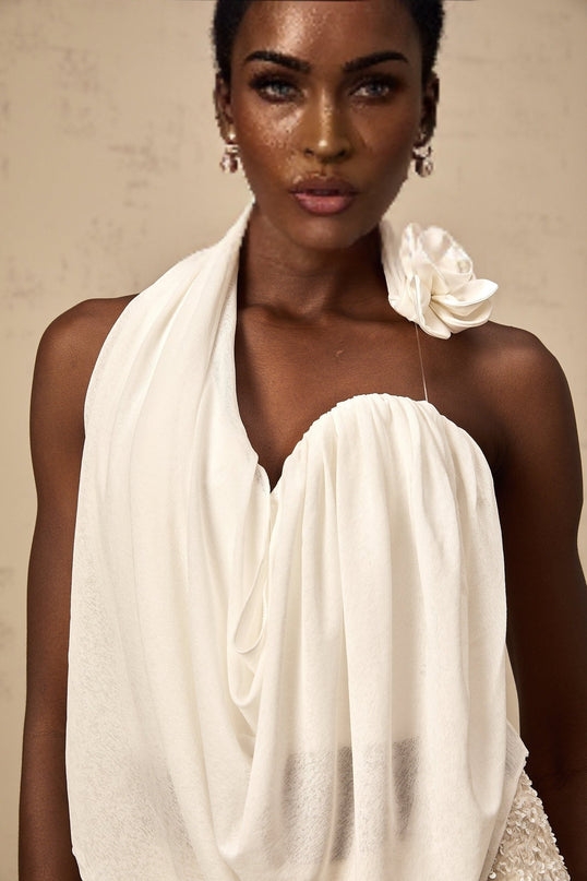 Sarah White Floral-appliqué Halter-neck Top