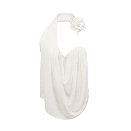 Sarah White Floral-appliqué Halterneck Top