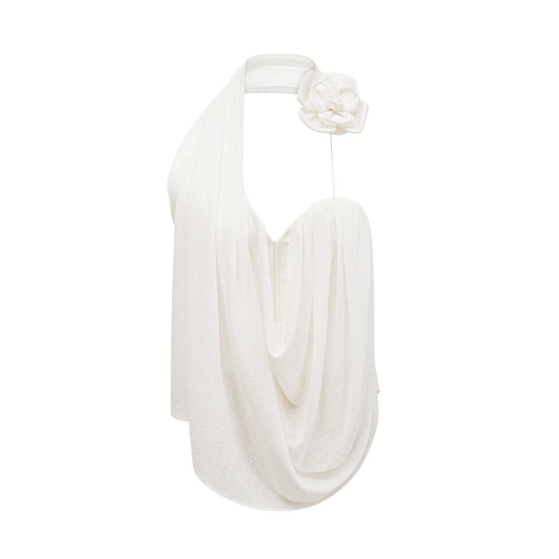 Sarah White Floral-appliqué Halterneck Top