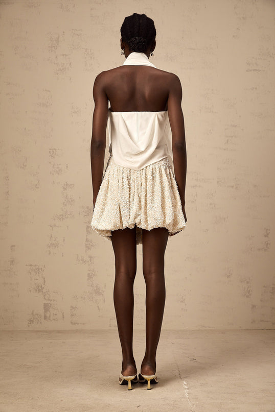 Sarah White Floral-appliqué Halterneck Top