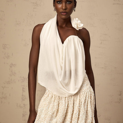 Sarah White Floral-appliqué Halter-neck Top
