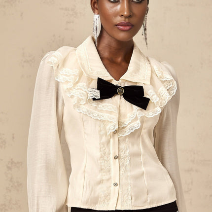 Sarah White Lace Trimmed Bowknot Bow Crystal Top