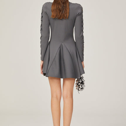 Sarai Grey Knit Cut-out Mini Dress with Flared Skirt