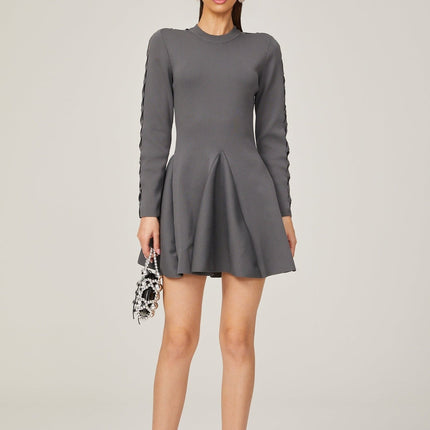 Sarai Grey Knit Cut-out Mini Dress with Flared Skirt