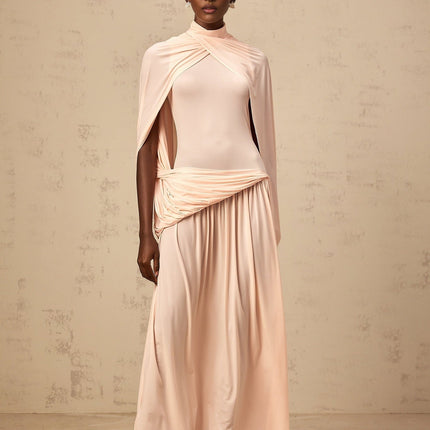 Sarai Pink Maxi Dress with Cape Design