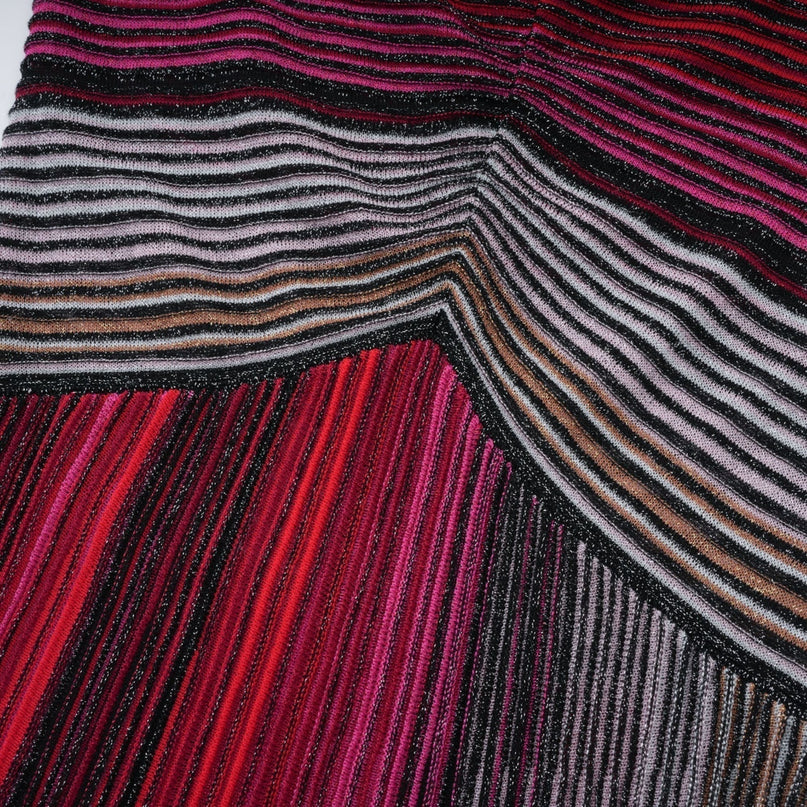 Sarai Red Metallic Knit Glitter Striped Maxi Dress