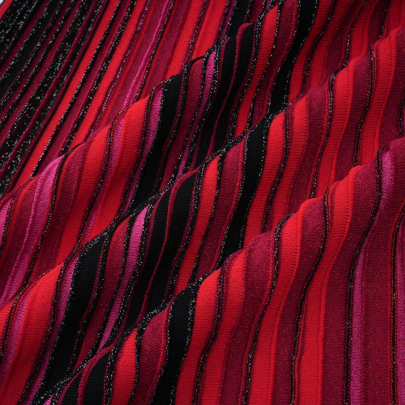 Sarai Red Metallic Knit Glitter Striped Maxi Dress