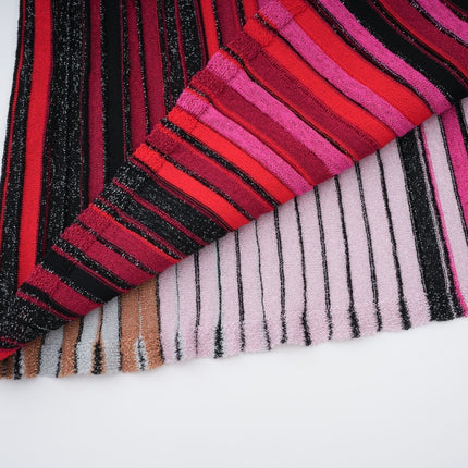 Sarai Red Metallic Knit Glitter Striped Maxi Dress