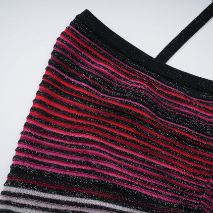 Sarai Red Metallic Knit Glitter Stripes Maxi Dress