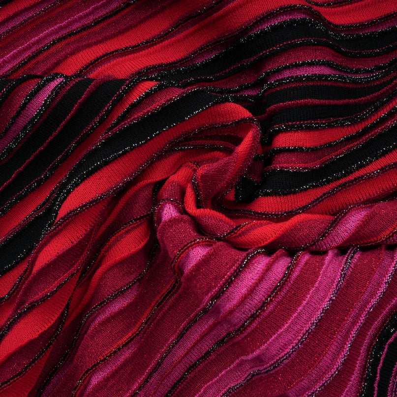 Sarai Red Metallic Knit Glitter Stripes Maxi Dress
