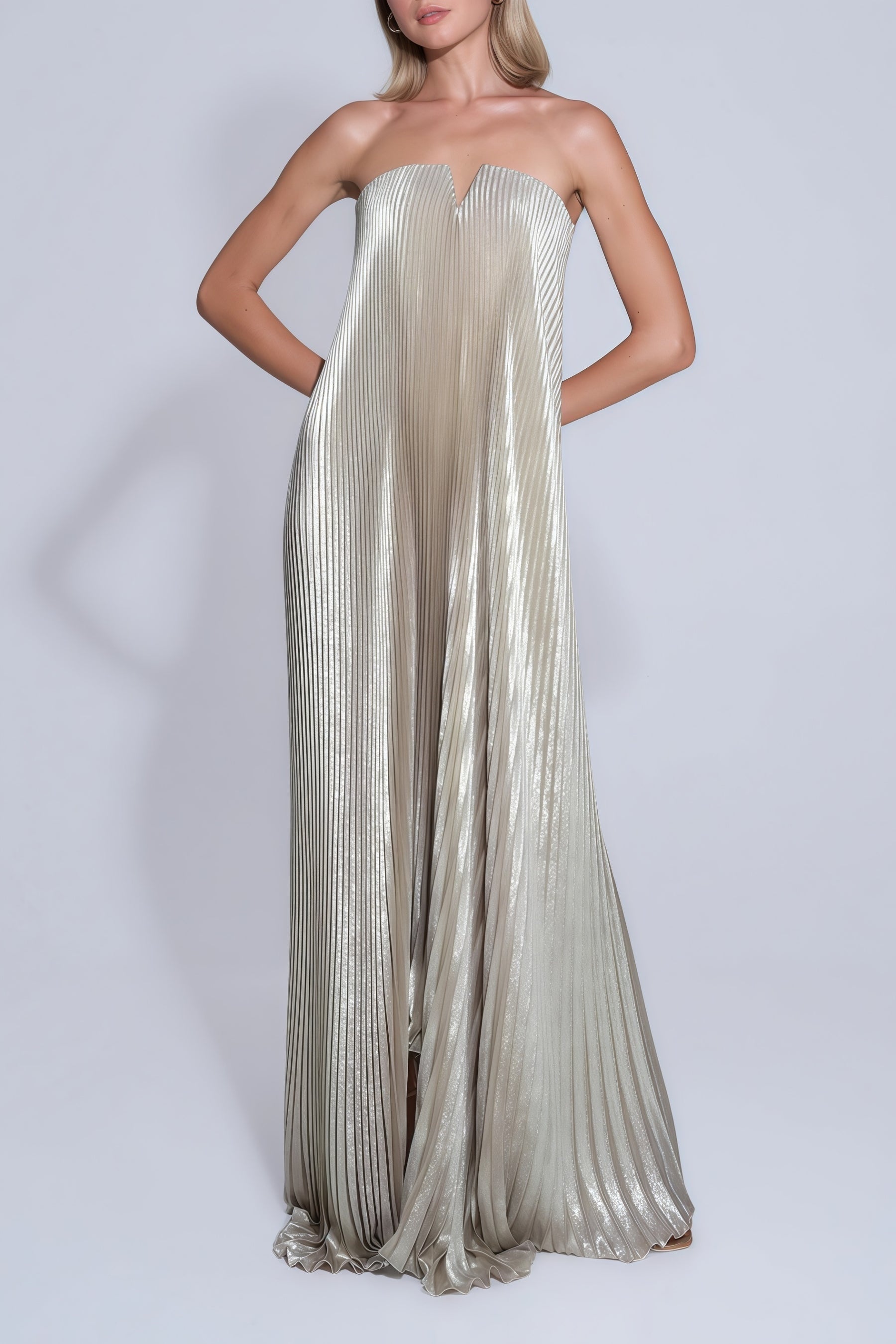 Satiné Gold Fullypleated Maxi Dress