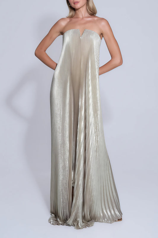 Satiné Gold Fullypleated Maxi Dress
