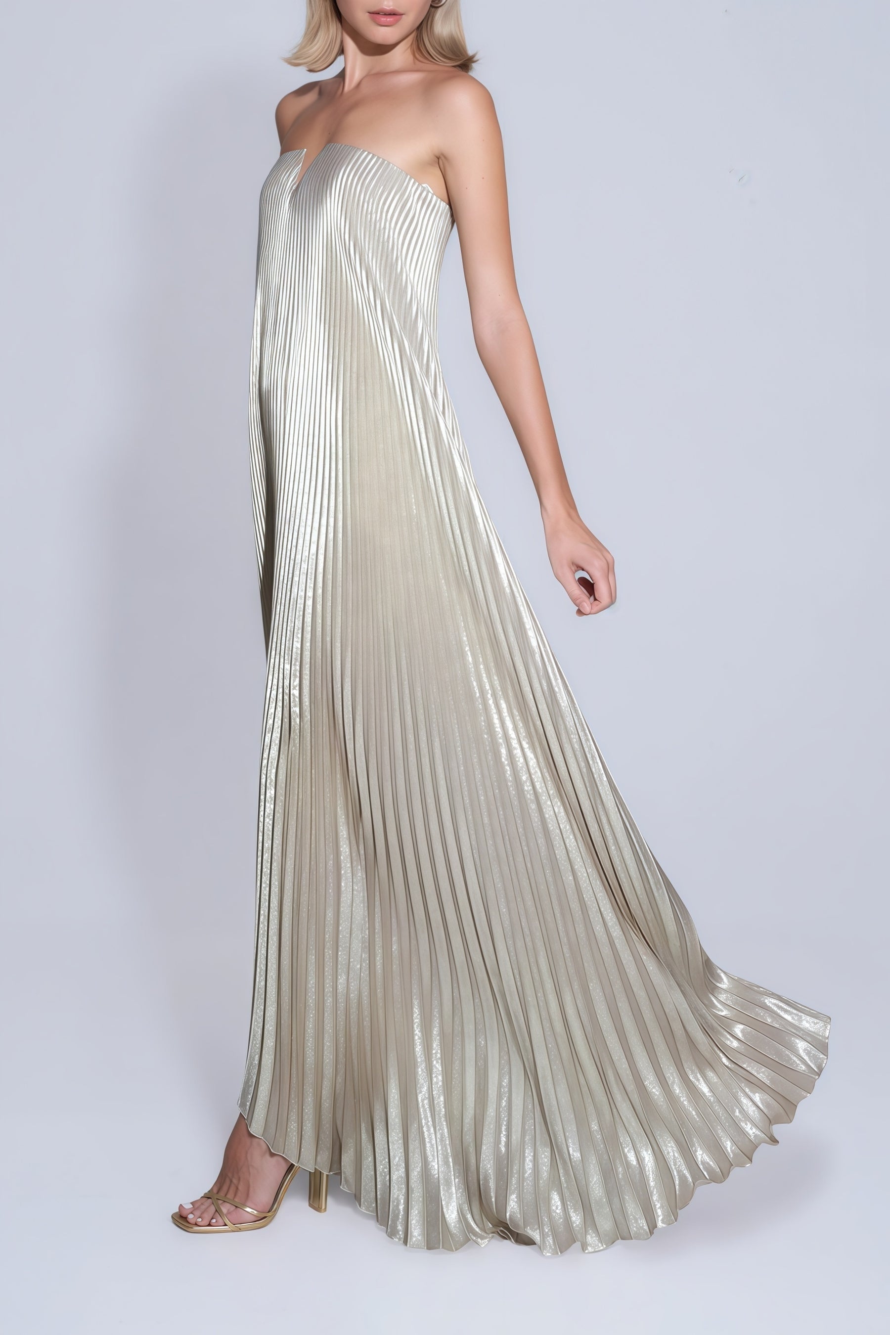 Satiné Gold Fullypleated Maxi Dress