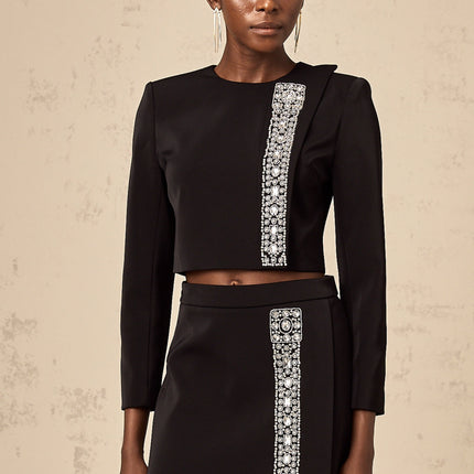 Savanna Black Crystal Embellished Skirt Top Set