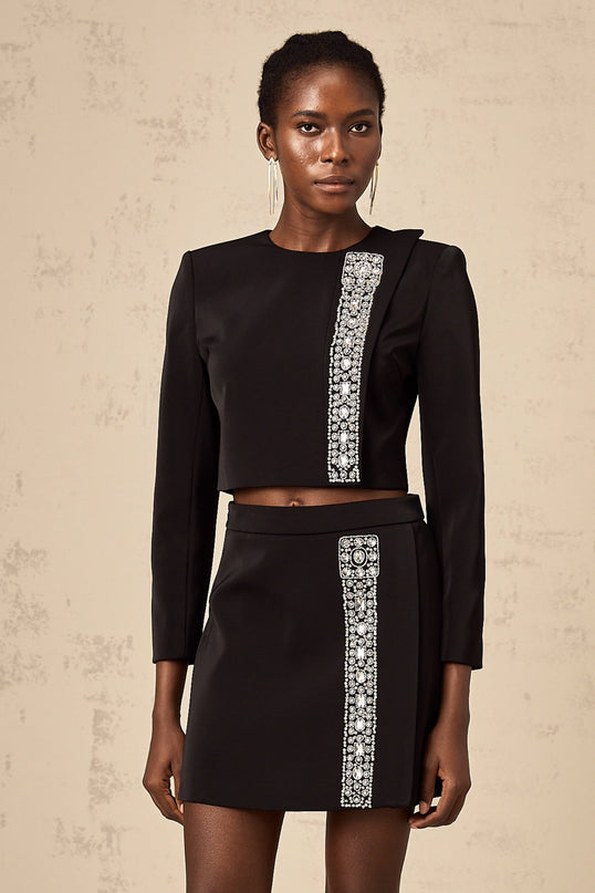 Savanna Black Crystal Embellished Skirt Top Set